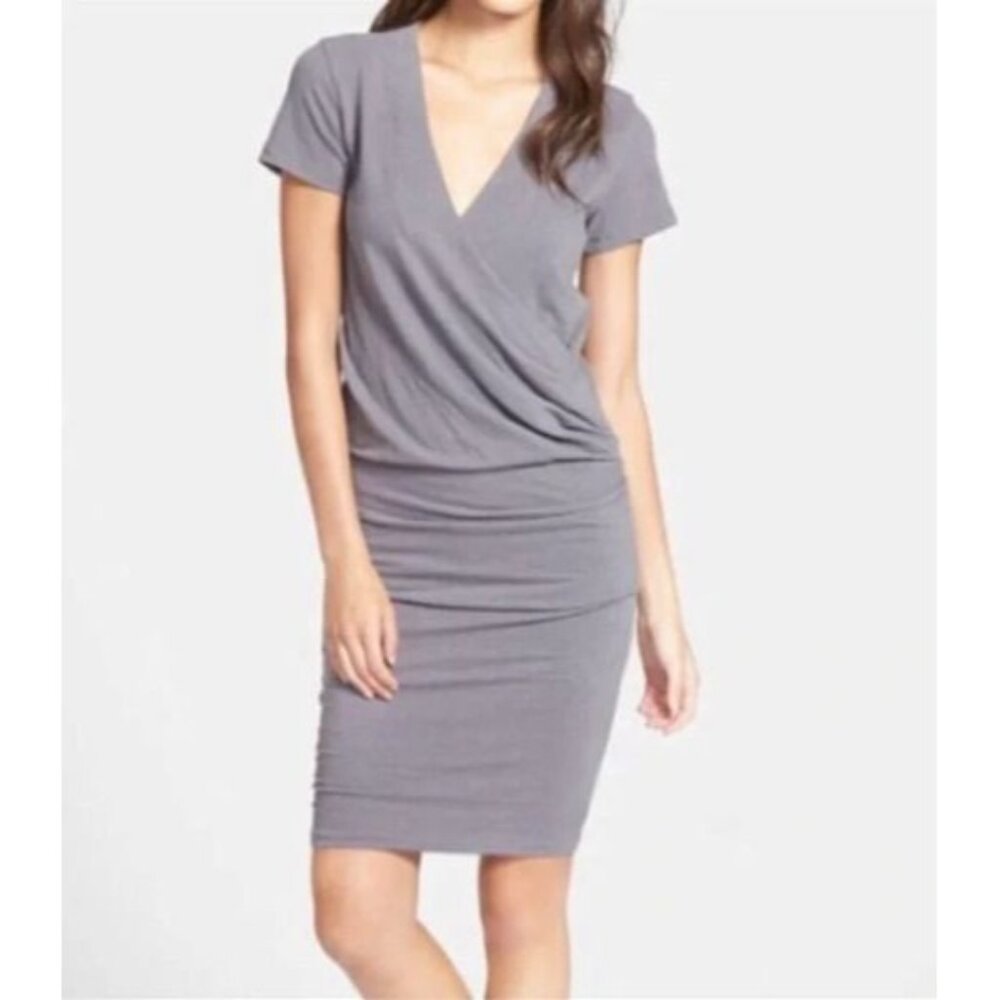 James Perse Gray Wrap-Style Midi Dress